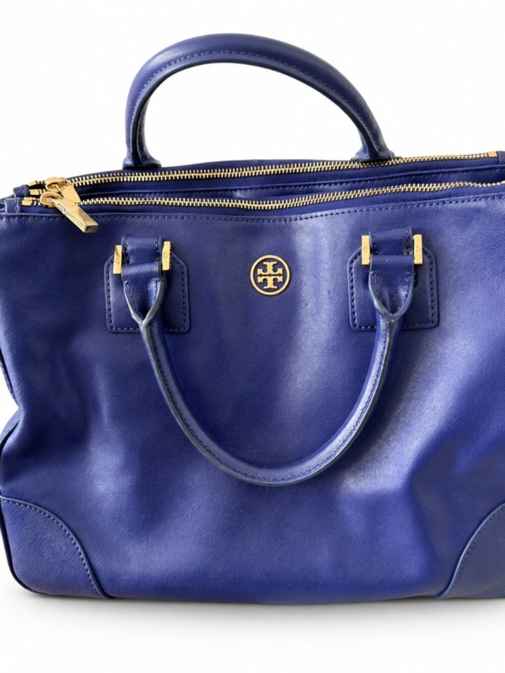 Tory Burch Blue Leather Double Zip Tote Bag